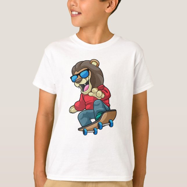 Lion as Skater with Skateboard T-Shirt (Front)