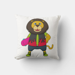 Lion as Skater with Skateboard Throw Pillow