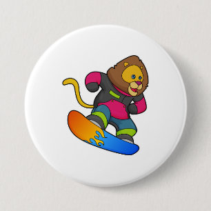Lion as Snowboarder with Snowboard 3 Inch Round Button