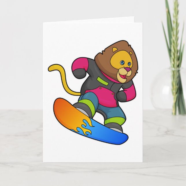 Lion as Snowboarder with Snowboard Card (Front)