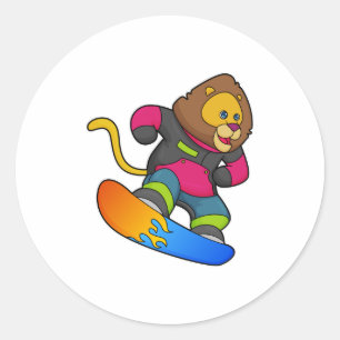 Lion as Snowboarder with Snowboard Classic Round Sticker