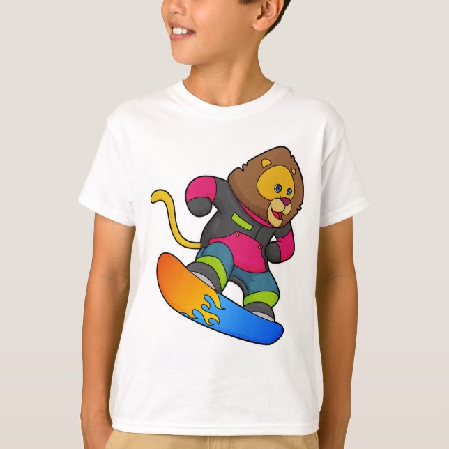 Lion as Snowboarder with Snowboard T-Shirt (Front)