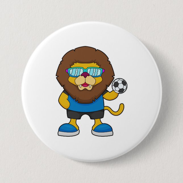 Lion as Soccer player with Soccer 3 Inch Round Button (Front)