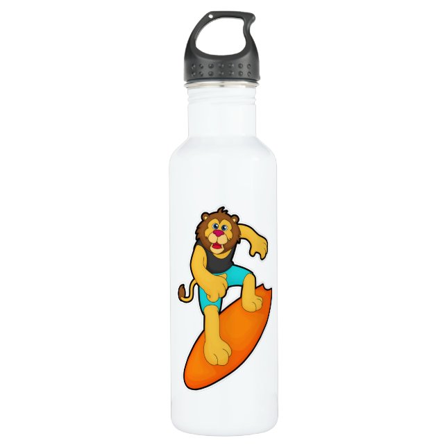 Lion as Surfer with Surfboard 710 Ml Water Bottle (Front)