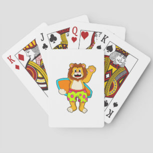 Lion as Surfer with Surfboard Playing Cards
