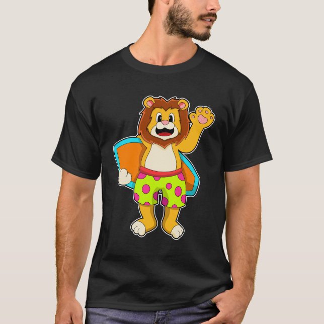 Lion as Surfer with Surfboard T-Shirt (Front)