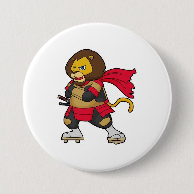 Lion as Warrior with Cape 3 Inch Round Button (Front)