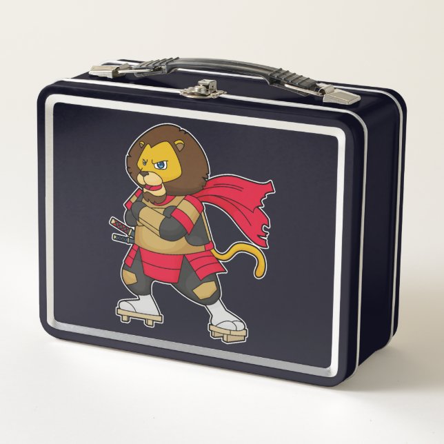 Lion as Warrior with Cape Metal Lunch Box (Front)