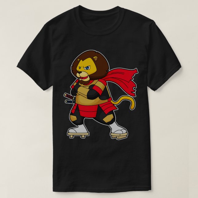 Lion as Warrior with Cape T-Shirt (Design Front)