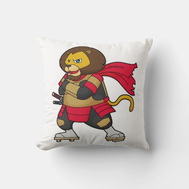 Lion as Warrior with Cape Throw Pillow (Front)