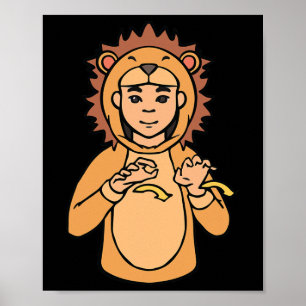 Lion ASL Hand Gesture Deaf Hearing Loss Awareness  Poster