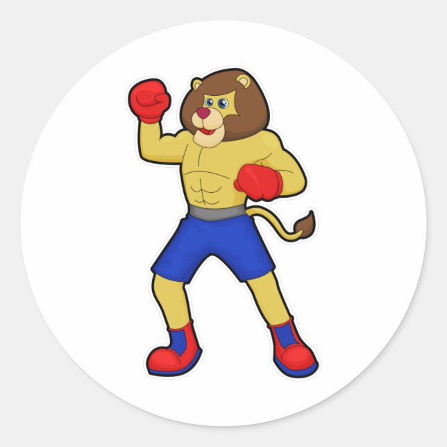Lion at Boxing with Boxing gloves Classic Round Sticker (Front)