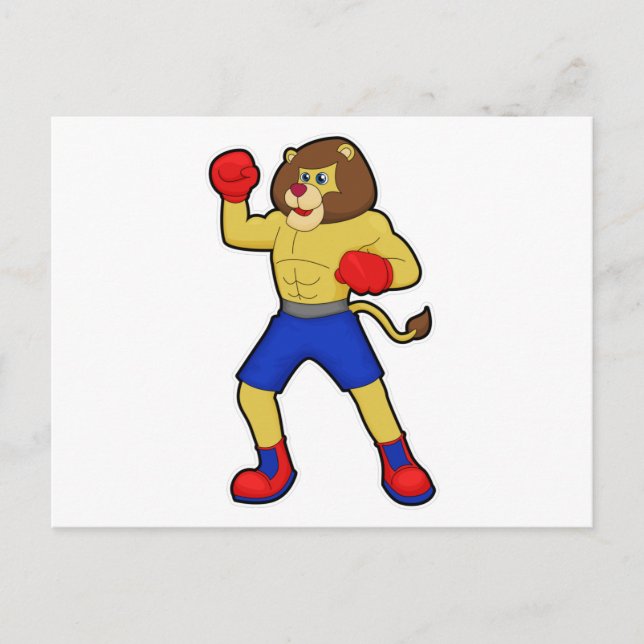 Lion at Boxing with Boxing gloves Postcard (Front)