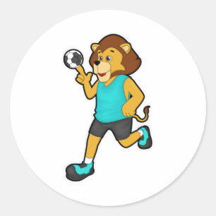 Lion at Handball player with Handball Classic Round Sticker
