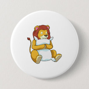 Lion at Sleeping with Pillow 3 Inch Round Button