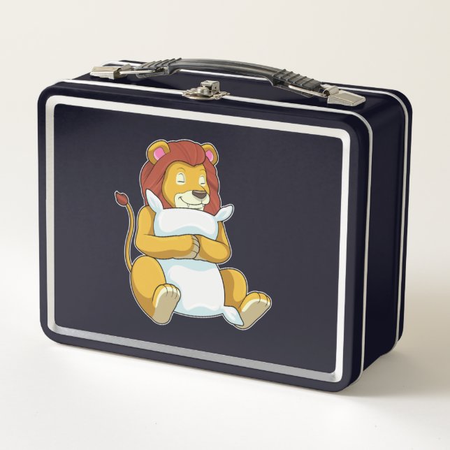Lion at Sleeping with Pillow Metal Lunch Box (Front)
