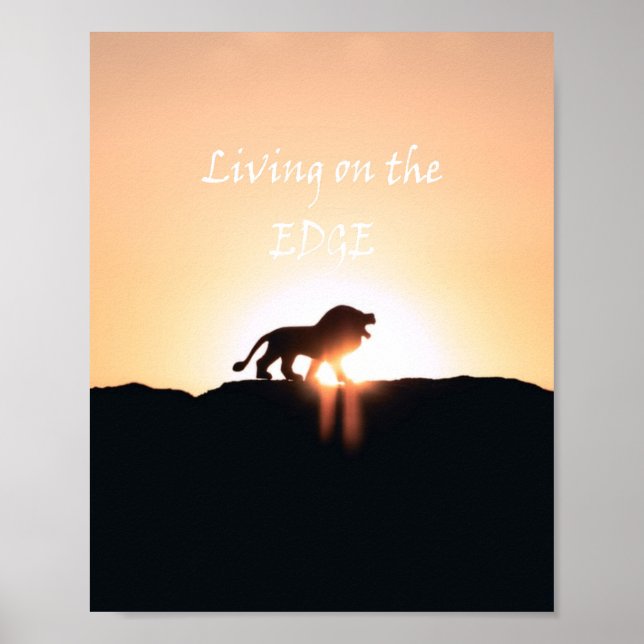 Lion at sunset Living on the EDGE Poster (Front)