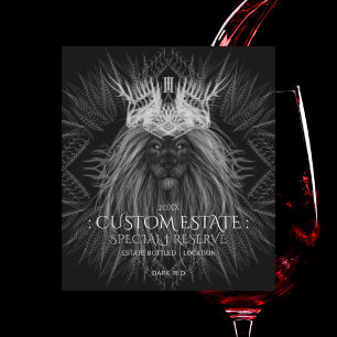 Lion avec monogramme couronne Vin noir Étiquette
