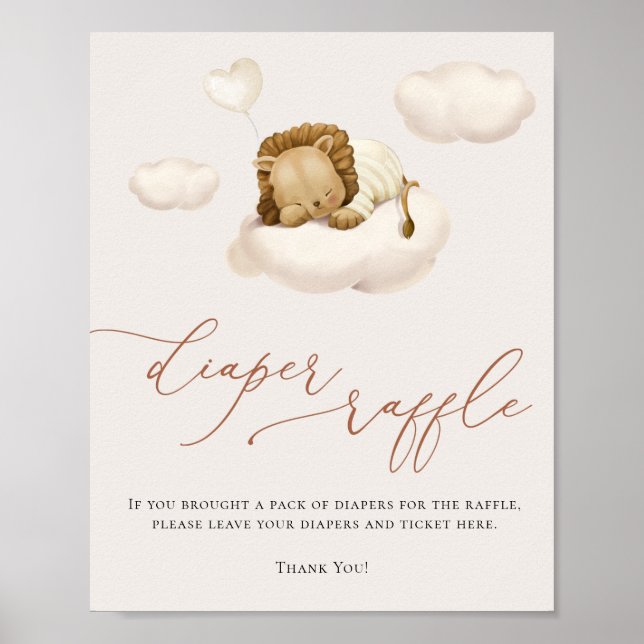 Lion Baby Cloud Balloon Diaper Raffle Poster (Front)