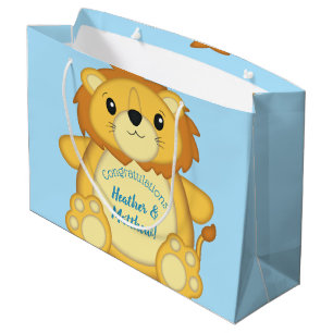 Lion Baby Shower Blue Large Gift Bag