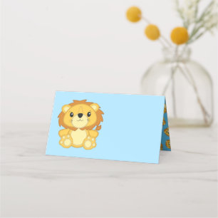 Lion Baby Shower Blue Place Card