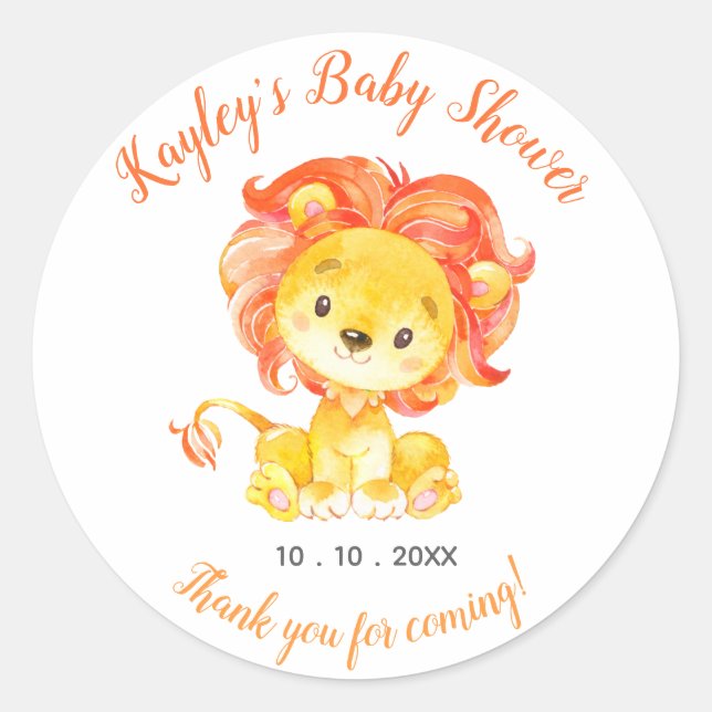 Lion Baby Shower Favour Sticker (Front)