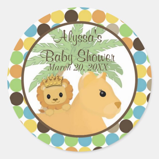 LION Baby Shower Invitation King of the Jungle Classic Round Sticker (Front)