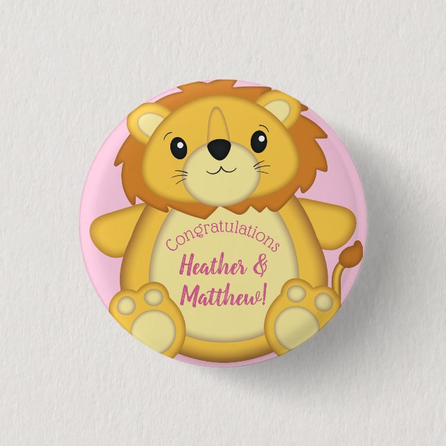 Lion Baby Shower Pink 1 Inch Round Button (Front)