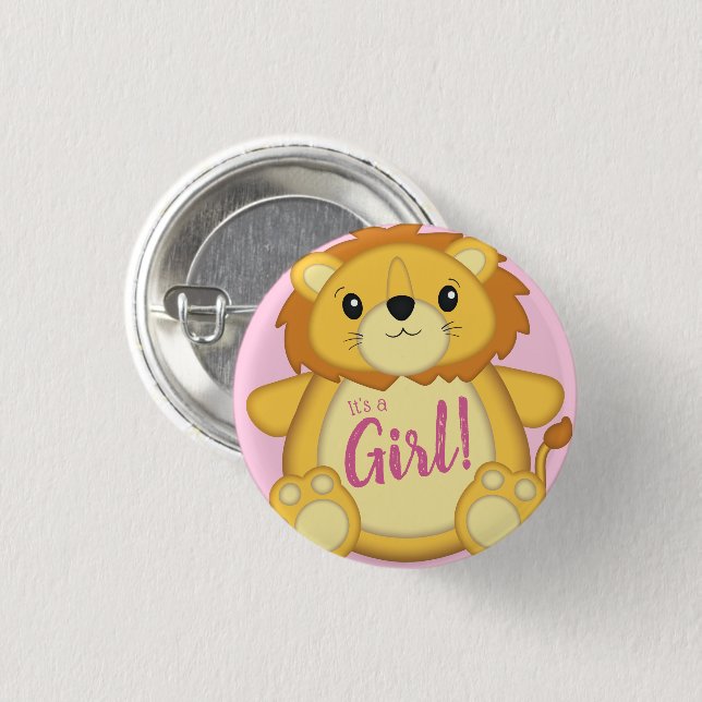 Lion Baby Shower Pink 1 Inch Round Button (Front & Back)