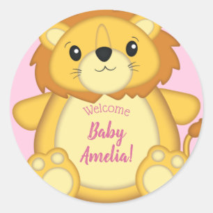 Lion Baby Shower Pink Classic Round Sticker