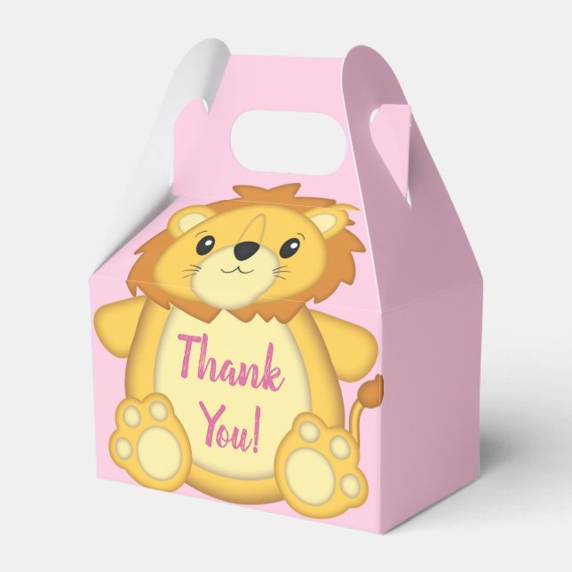 Lion Baby Shower Pink Favor Box (Front Side)