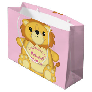 Lion Baby Shower Pink Large Gift Bag