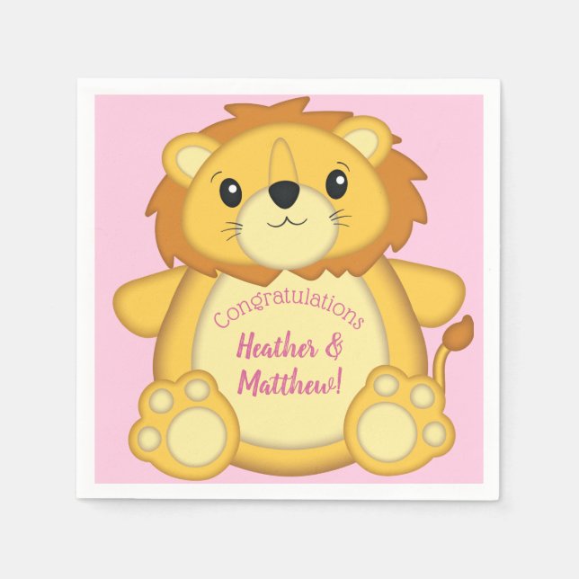 Lion Baby Shower Pink Napkin (Front)