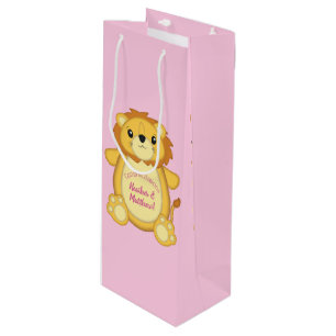 Lion Baby Shower Pink Wine Gift Bag