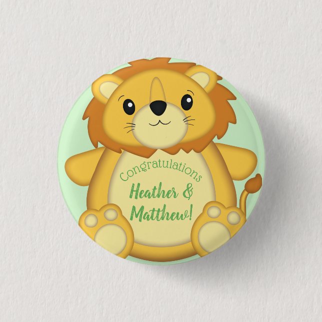 Lion Baby Shower Safari 1 Inch Round Button (Front)