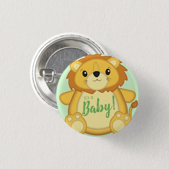 Lion Baby Shower Safari 1 Inch Round Button (Front & Back)