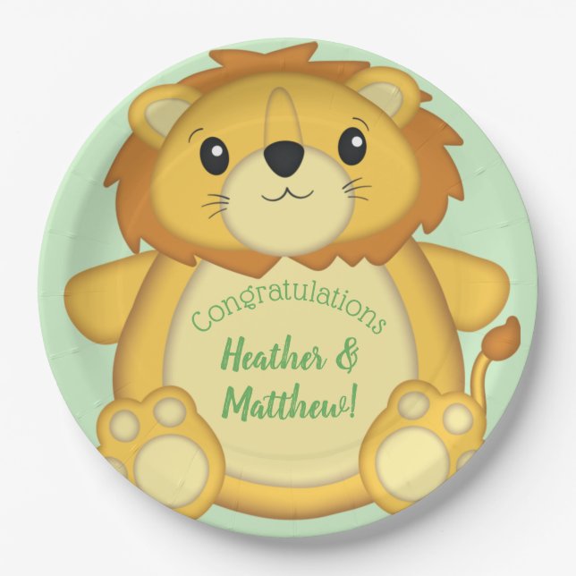 Lion Baby Shower Safari Paper Plate (Front)