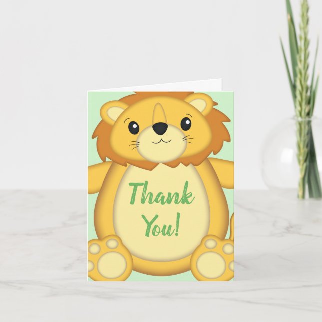 Lion Baby Shower Safari Thank You Card (Front)