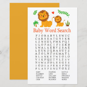 Lion Baby Shower Word Search Game