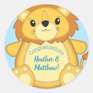 Lion Baby Shower Zoo Circus Blue Boy Classic Round Sticker