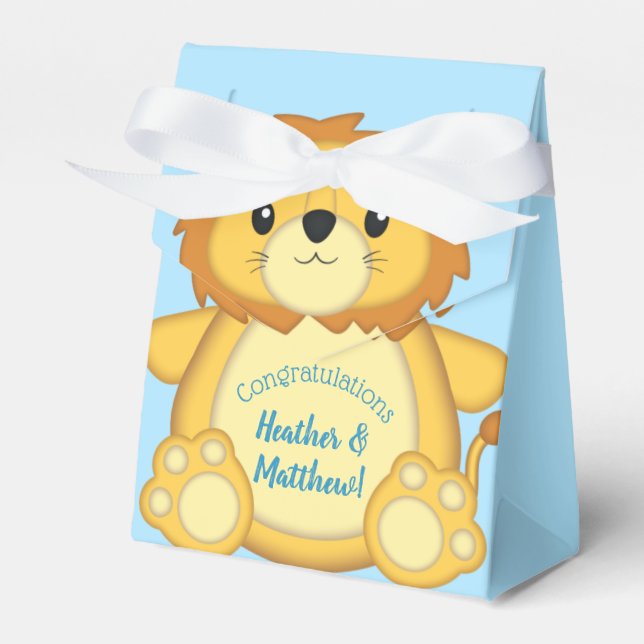 Lion Baby Shower Zoo Circus Blue Boy Favor Box (Front Side)