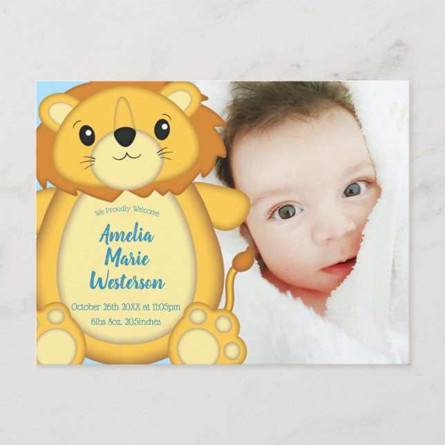 Lion Baby Shower Zoo Circus Blue Boy Postcard (Front)