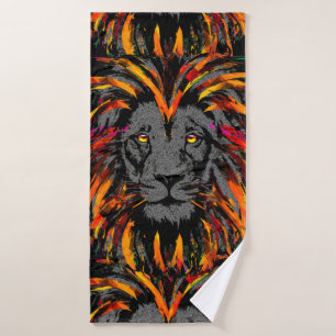 Lion Bath Towel Orange Lion Head Illustration