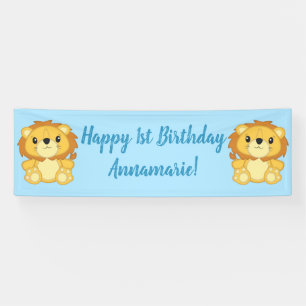 Lion Birthday Party Blue Banner