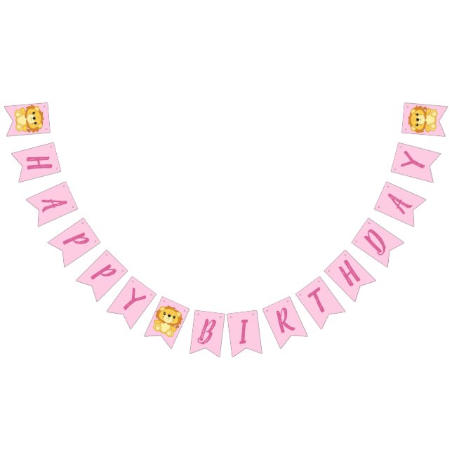Lion Birthday Party Pink Bunting Flags (All)