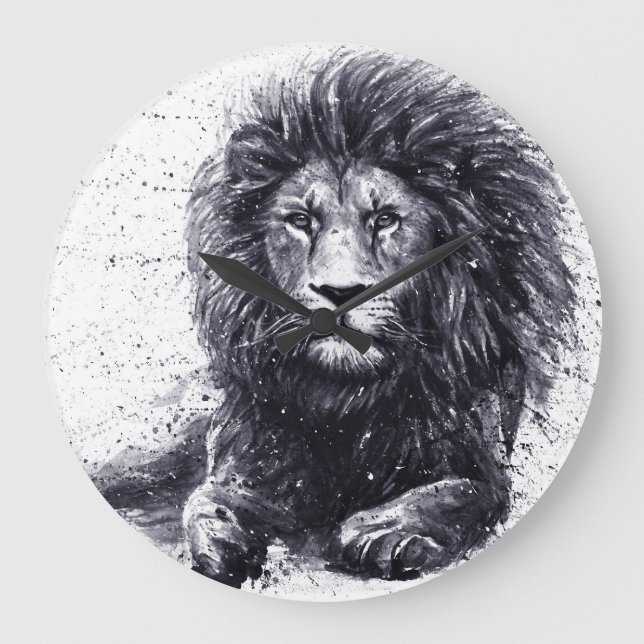 Lion black and white illustration. large clock (Front)