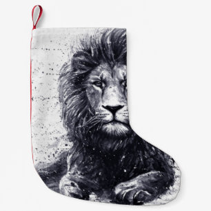 Lion black and white illustration. small christmas stocking