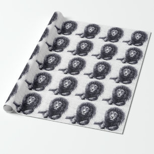 Lion black and white illustration. wrapping paper