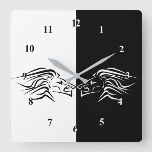 Lion - Black & White Square Wall Clock