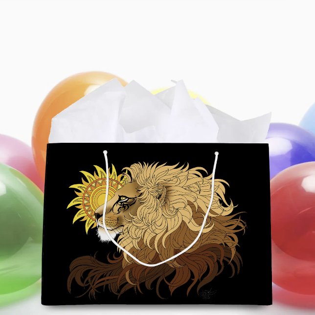 Lion Black Yellow Mandala Sun Large Gift Bag (Creator Uploaded)